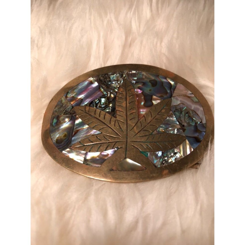 Vintage Brass and Abalone Leaf Belt Buck